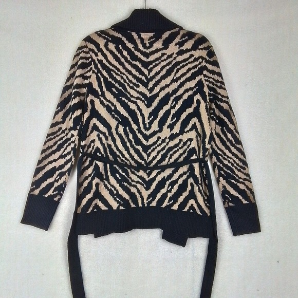 Forever 21 Open Front‎ Sweater Cardigan Size Med in Black, Tan Zebra - Picture 3 of 10